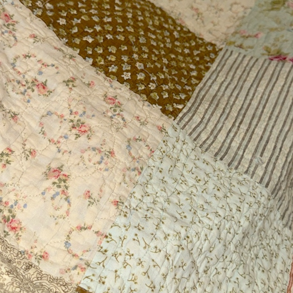 Vintage Floral shabby heirloom cottage Patchwork Quilt robin’s egg, pink,  brown - Picture 8 of 13